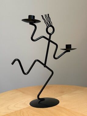 Taper Candle Holder Vintage Running Man Black Metal Post Modern Home Decor
